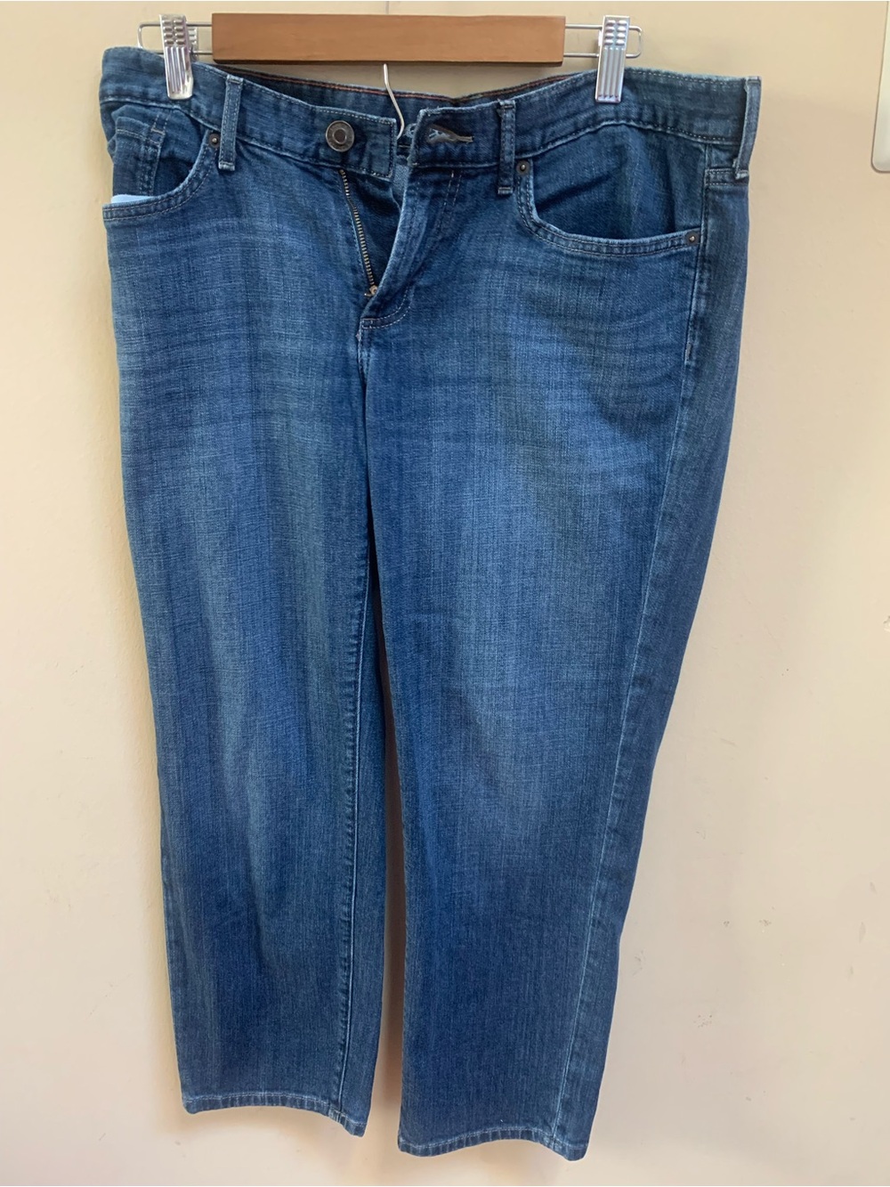 Eddie Bauer Boyfriend Crop Specially Dyed Stretch Blue Denim Jeans Sz 10